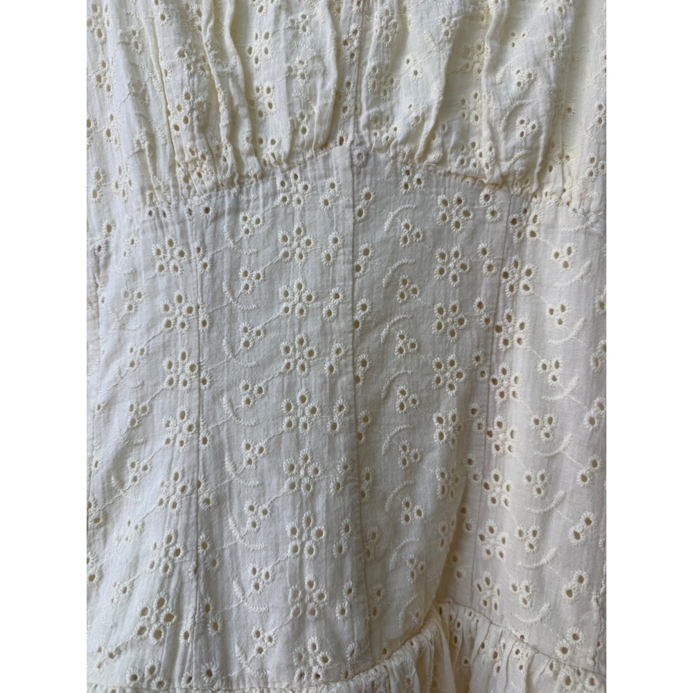 Nectar Butter Yellow Eyelet Lace Basque Waist Mini Dress Size L Bubble Hem Short - Picture 5 of 9